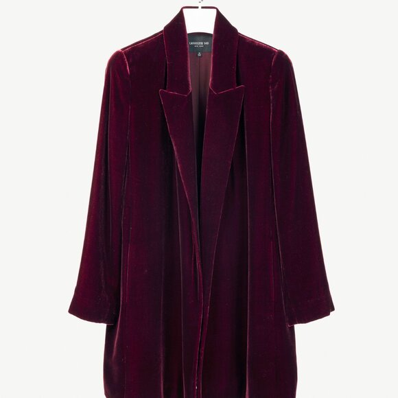 Lafayette 148 Valon Burgundy Velvet Open-Front Blazer - Picture 1 of 8
